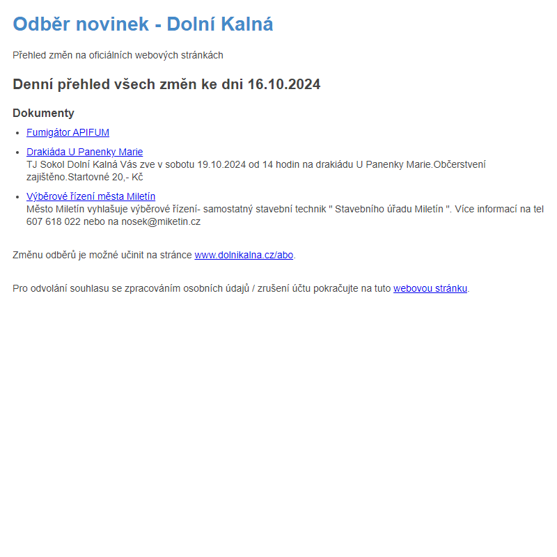 Odběr novinek ze dne 16.10.2024