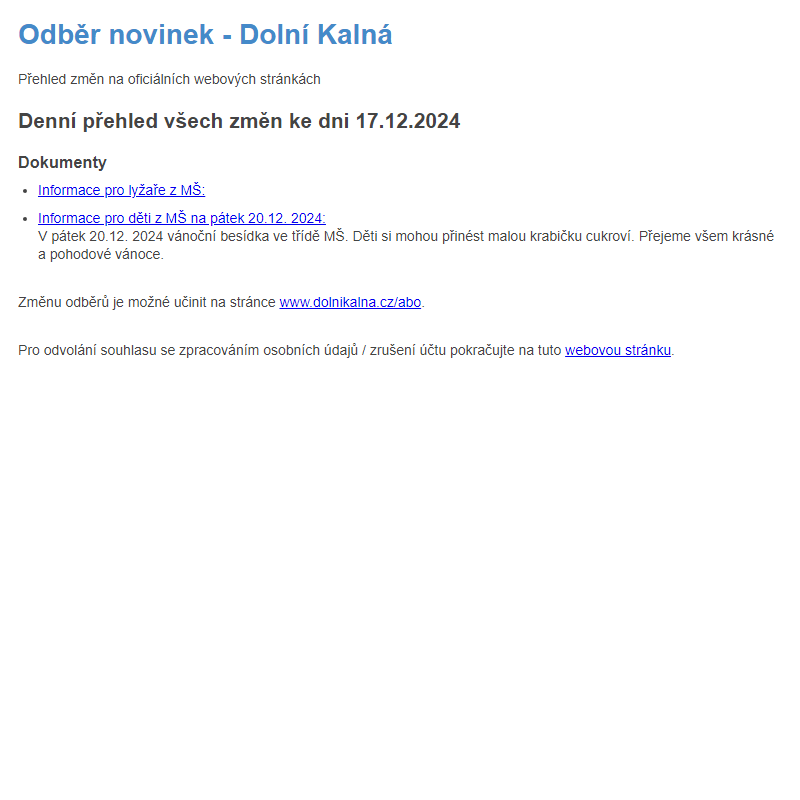 Odběr novinek ze dne 17.12.2024