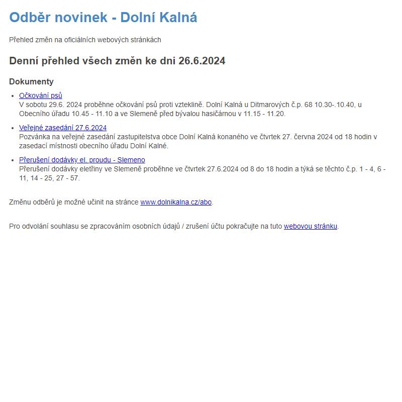 Odběr novinek ze dne 26.6.2024