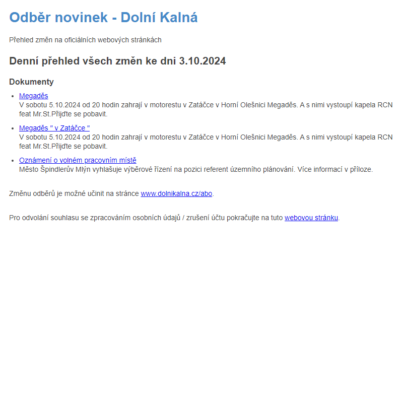 Odběr novinek ze dne 3.10.2024