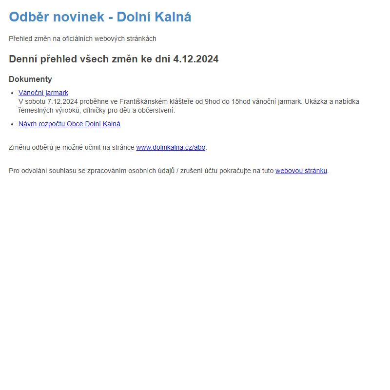 Odběr novinek ze dne 4.12.2024