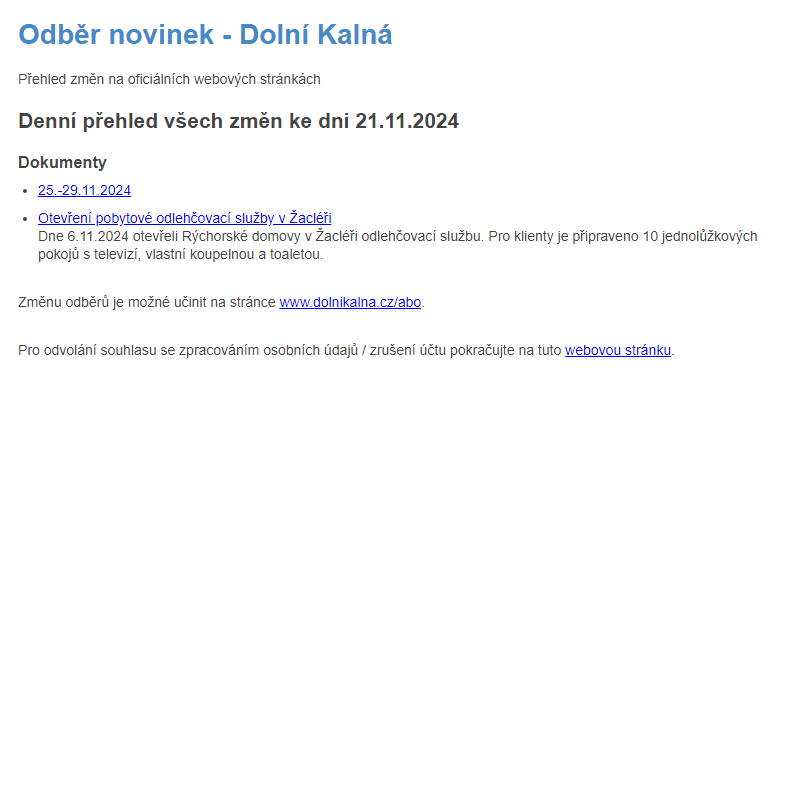 Odběr novinek ze dne 21.11.2024