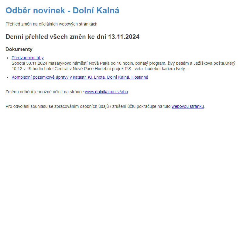 Odběr novinek ze dne 13.11.2024