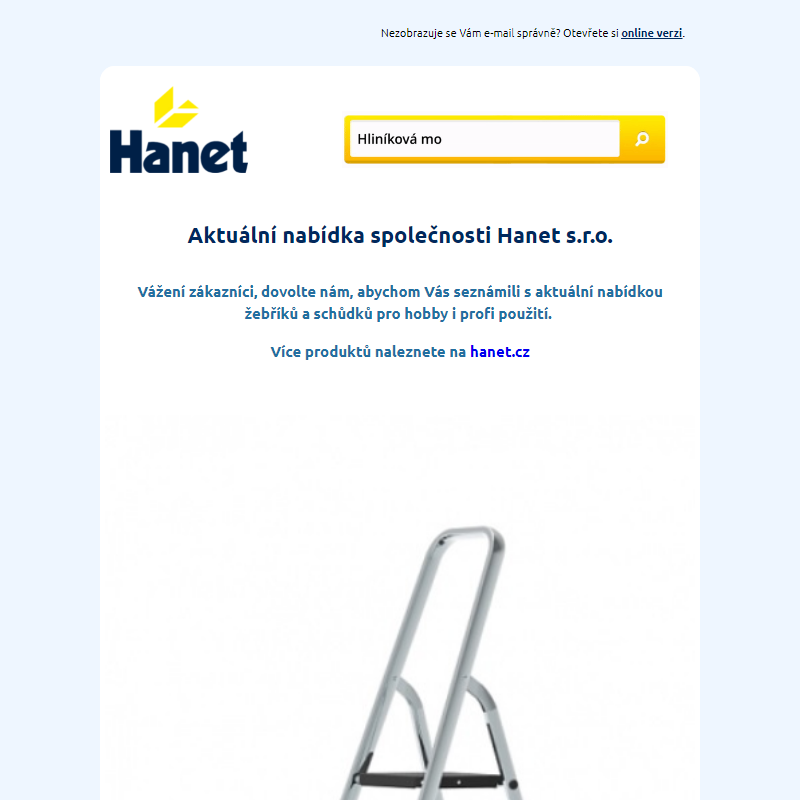Aktuální nabídka žebříků a schůdků firmy Hanet