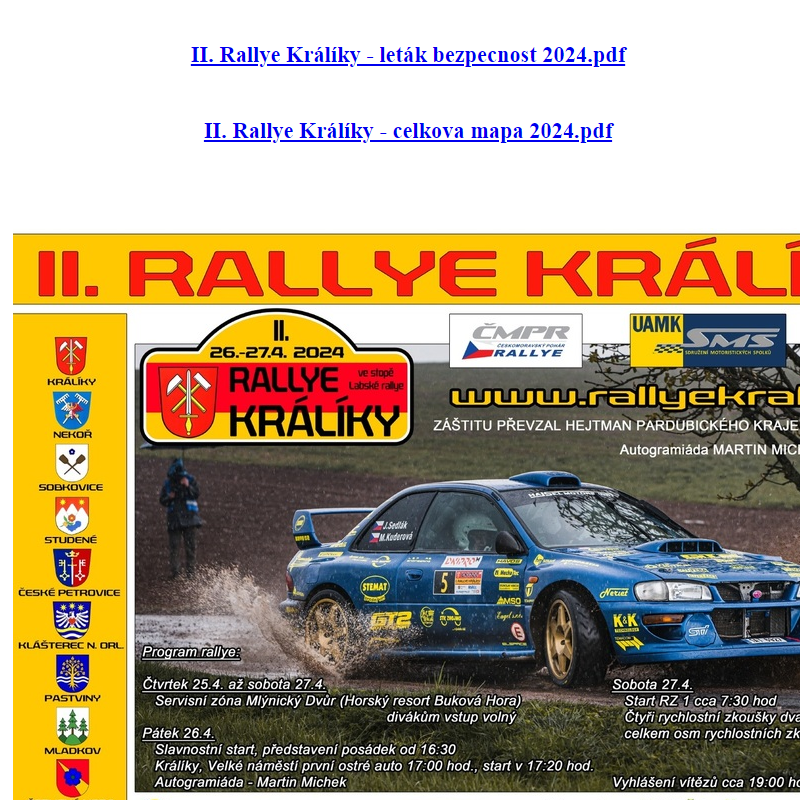 Rallye Králíky 26. - 27. dubna 2024