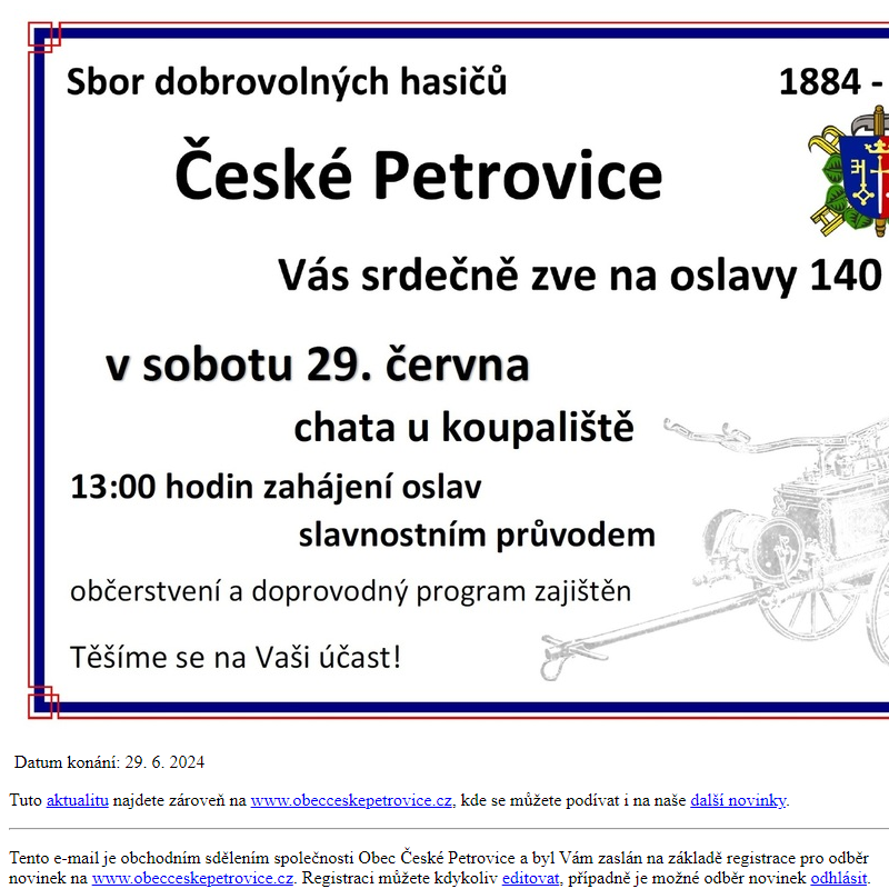 Oslavy 140 let SDH České Petrovice 29. června 2024