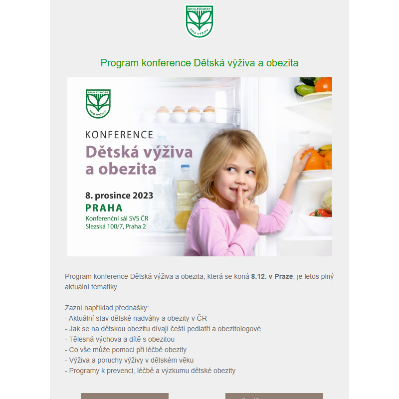 Program konference Dětská výživa a obezita