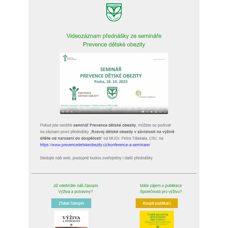 Videozáznam přednášky ze semináře Prevence dětské obezity