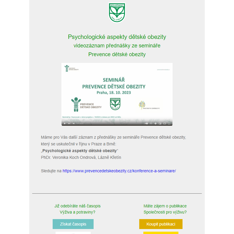 Vánoční nadílka – další video ze semináře Prevence dětské obezity
