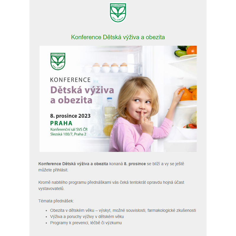 Ještě se můžete registrovat na konferenci Dětská výživa a obezita 8.12.