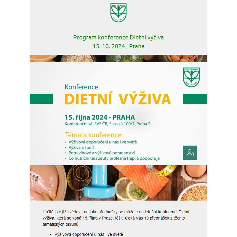 Kompletní program konference Dietní výživa 15. 10. na webu