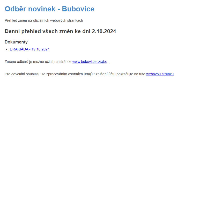 Odběr novinek ze dne 2.10.2024