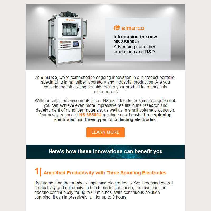 Elmarco | Learn about the latest advancements in our Nanospider electrospinning equipment