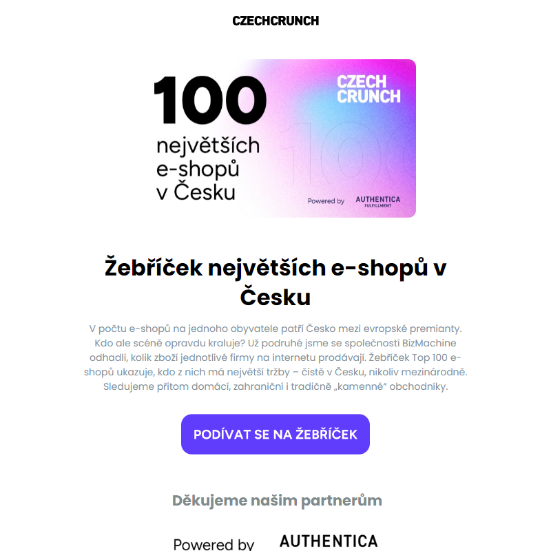 CzechCrunch ukazuje TOP 100 e-shopů v Česku! Podívejte se na žebříček