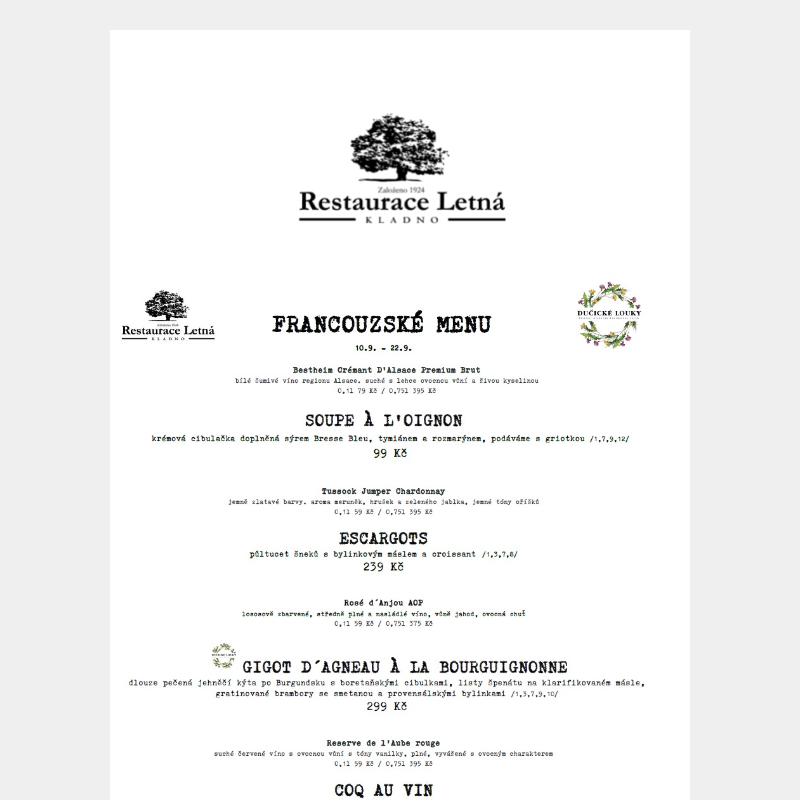 francouzské menu + fotografie