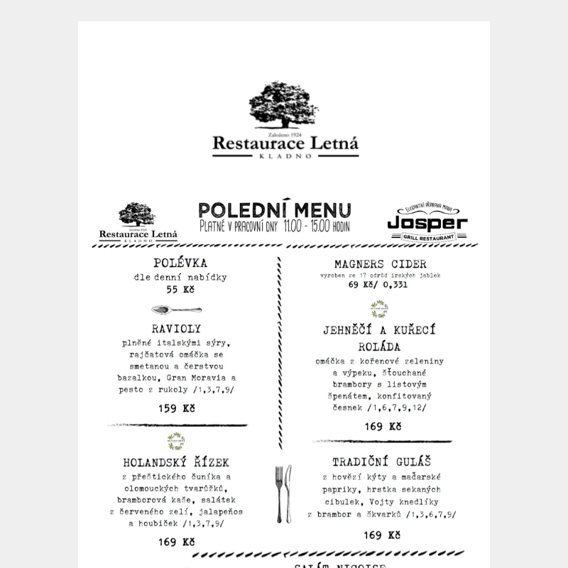 Polední menu + fotografie pokrmů