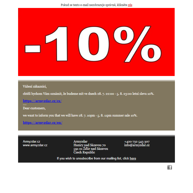 Armyzdar Letní sleva 10% / Summer sale 10%