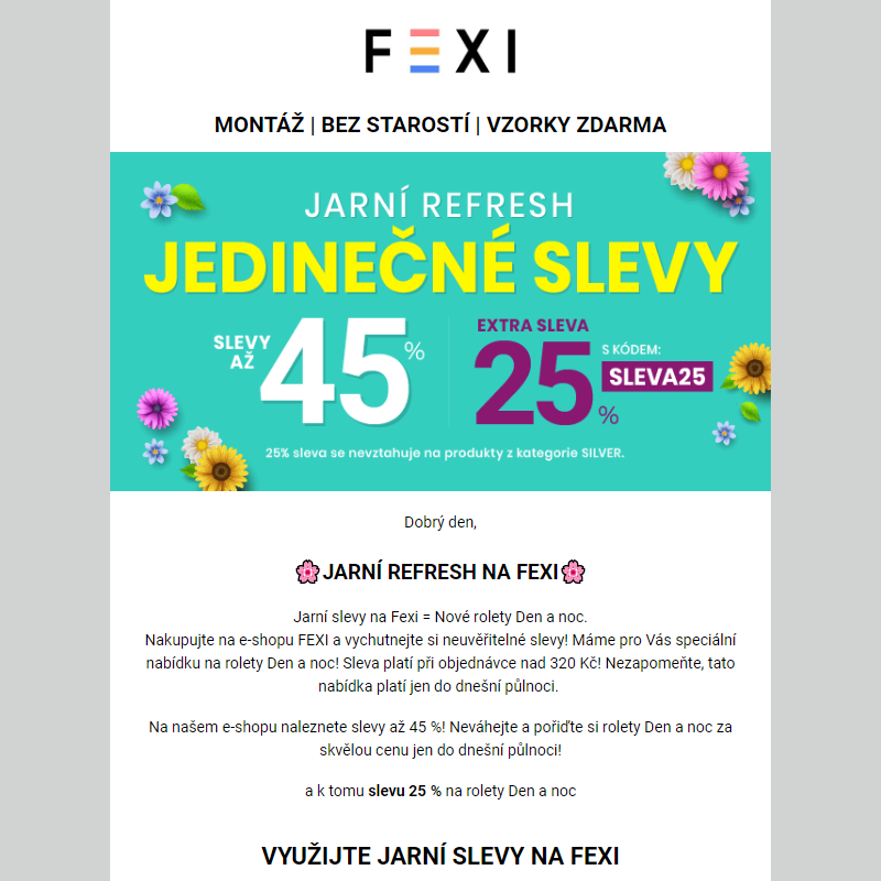 Jarní refresh na Fexi _ Využijte 45% SLEVU _ 25 % k tomu navíc s kódem SLEVA25_