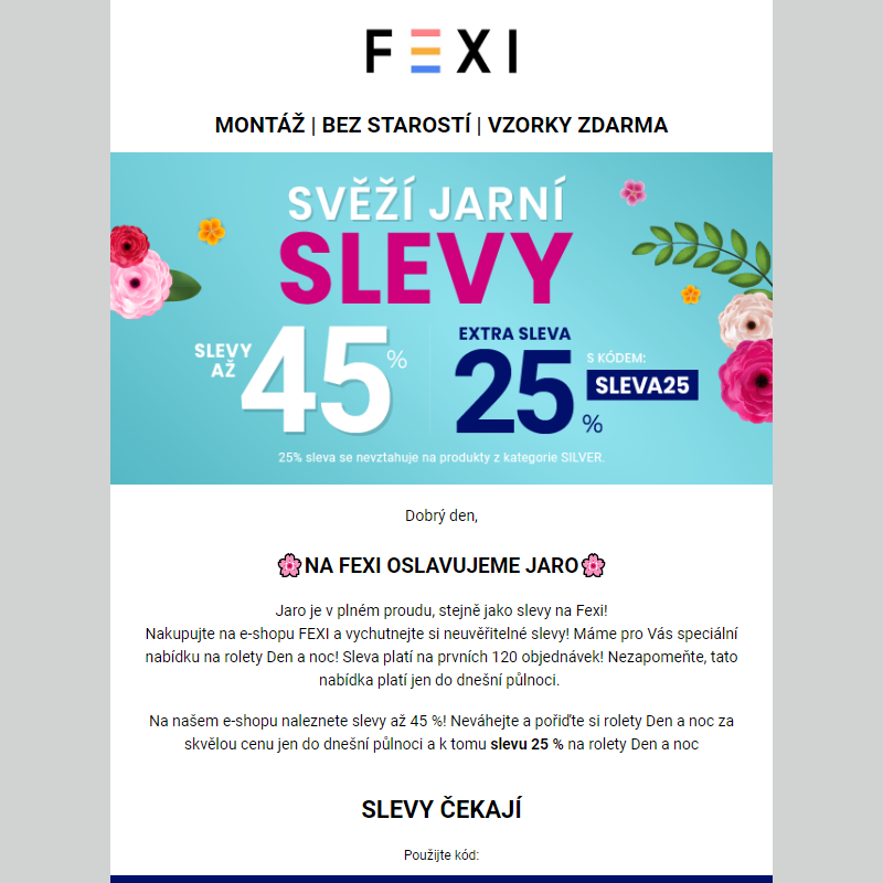Svěží jarní slevy na Fexi_ Využijte 45% SLEVU _ 25 % k tomu navíc s kódem SLEVA25_