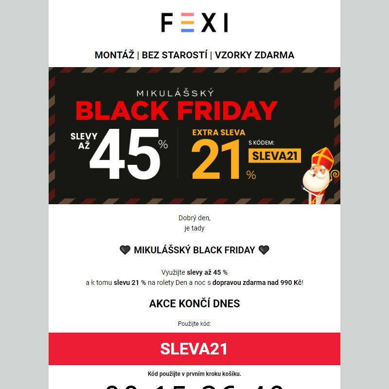 Mikulášský Black Friday _ 45% SLEVA a 21 % k tomu navíc s kódem SLEVA21 _ na vybrané rolety FEXI