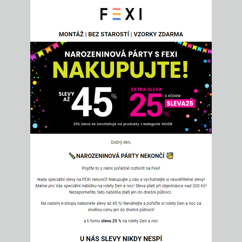 Narozeninová párty s Fexi – Nakupujte! _ Využijte 45% SLEVU _ 25 % k tomu navíc s kódem SLEVA25_