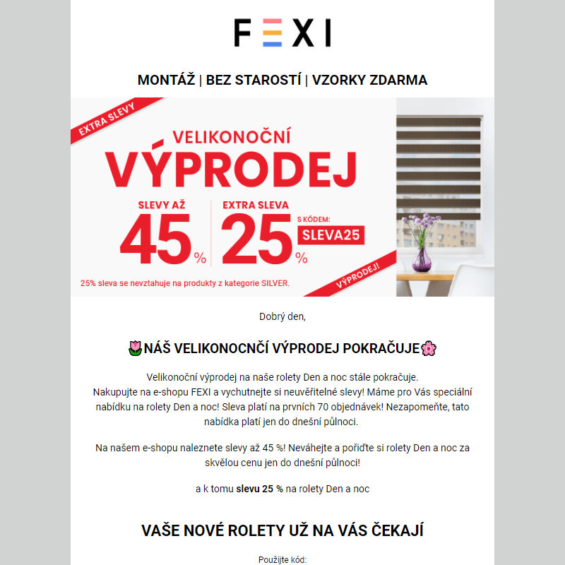 Na Fexi máme velikonoční výprodej _ Využijte 45% SLEVU _ 25 % k tomu navíc s kódem SLEVA25_