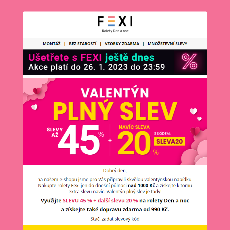Valentýn plný slev _ 45% SLEVA a 20 % k tomu navíc s kódem SLEVA20 _ na všechny produkty Fexi _