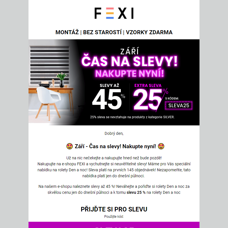 Září - Čas na slevy! Nakupte nyní! __ Využijte 45 % SLEVU _ 25 % k tomu navíc s kódem SLEVA25_