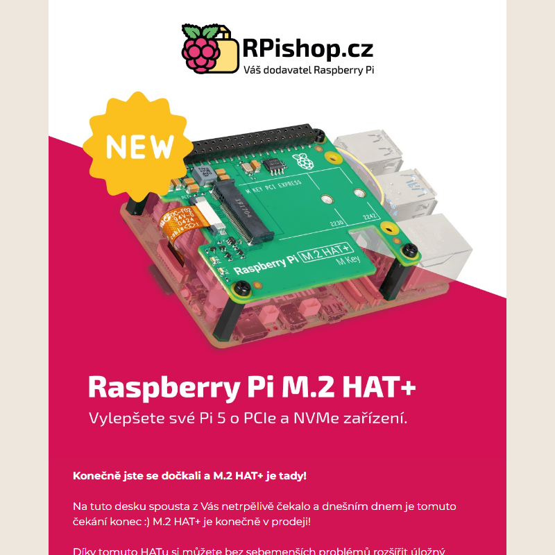 Raspberry Pi M.2 HAT+ je konečně tady!