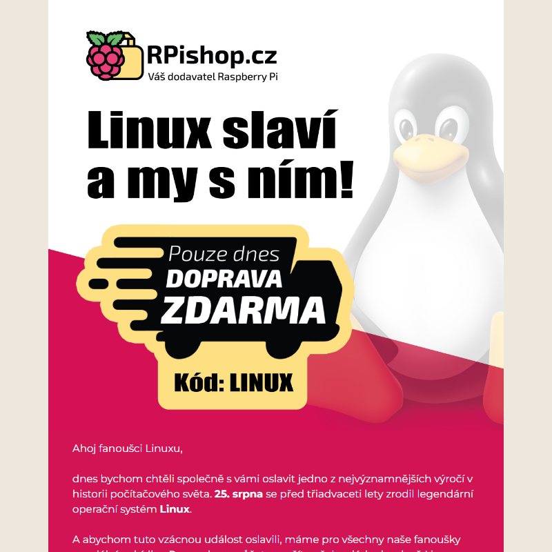Linux slaví 32 let, ale dárek dostanete Vy