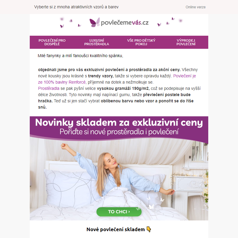 _ Novinka skladem: povlečení a prostěradla za exkluzivní ceny