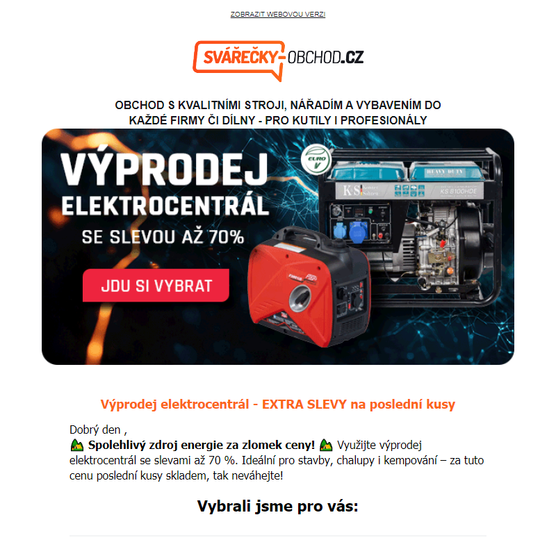 Výprodej elektrocentrál _ - EXTRA SLEVY _ na poslední kusy -  Svarecky-obchod.cz _