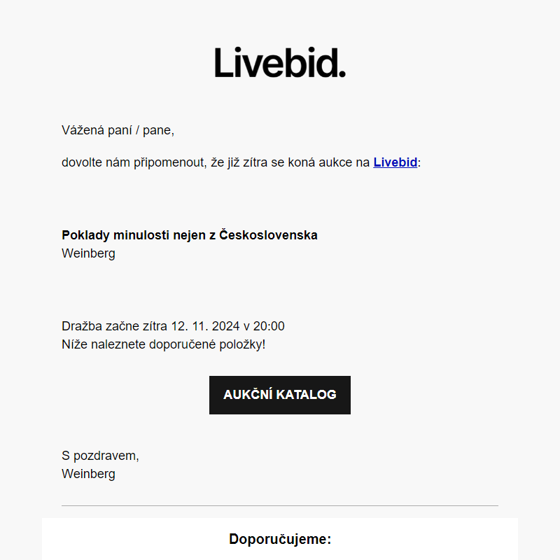 Aukce již zítra | Weinberg