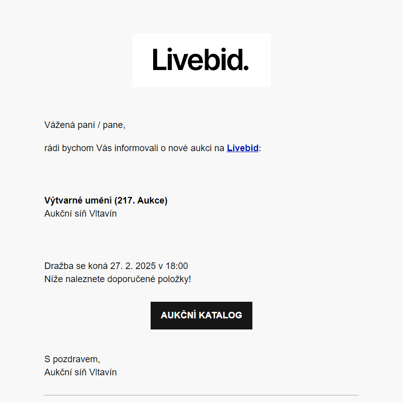 Nová aukce online | Aukční síň Vltavín
