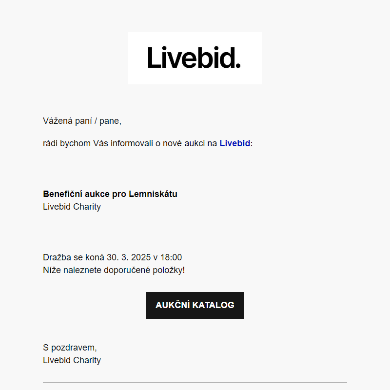 Nová aukce online | Livebid Charity