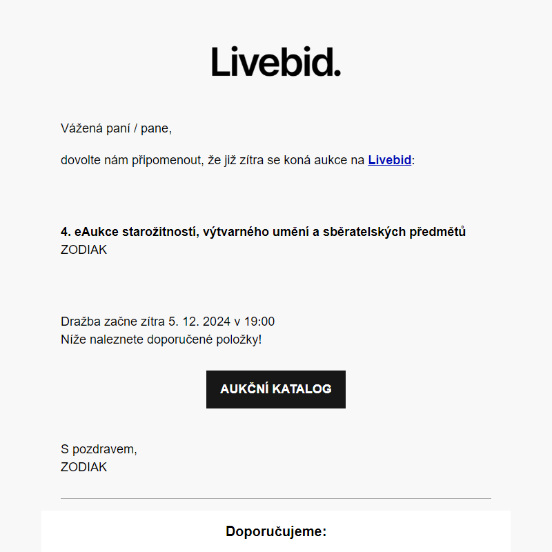 Aukce již zítra | ZODIAK