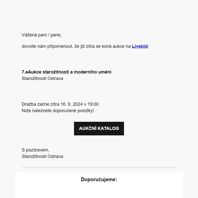 Aukce již zítra | Starožitnosti Ostrava