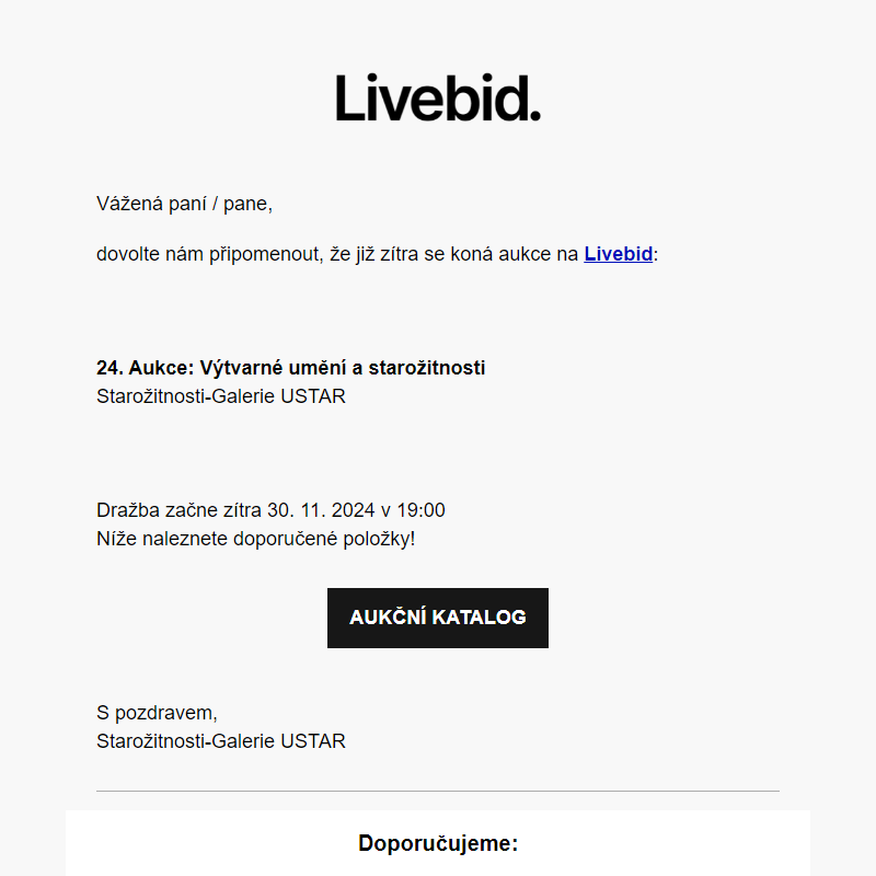 Aukce již zítra | Starožitnosti-Galerie USTAR