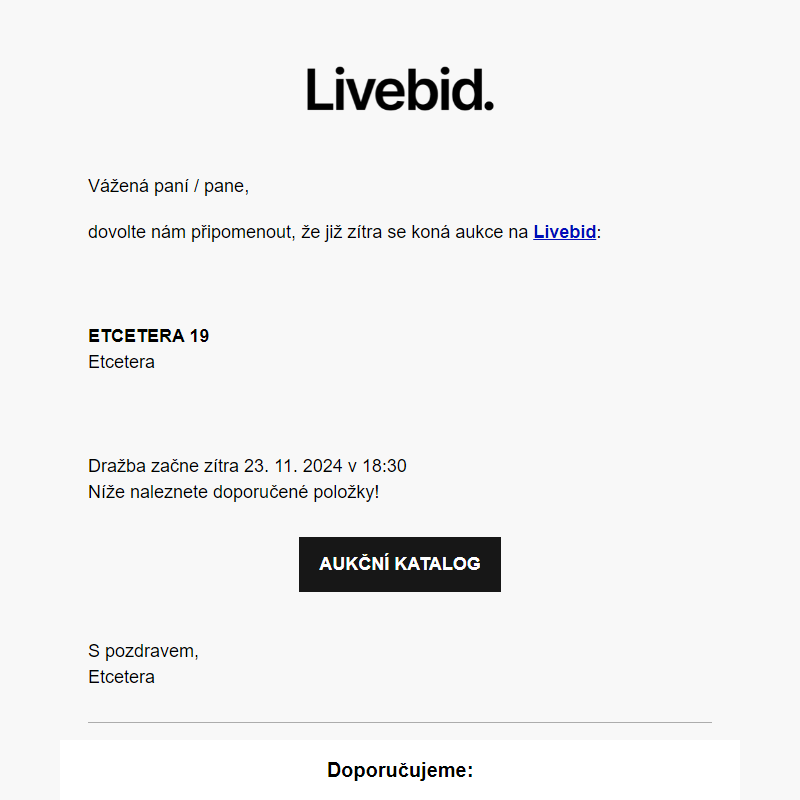 Aukce již zítra | Etcetera