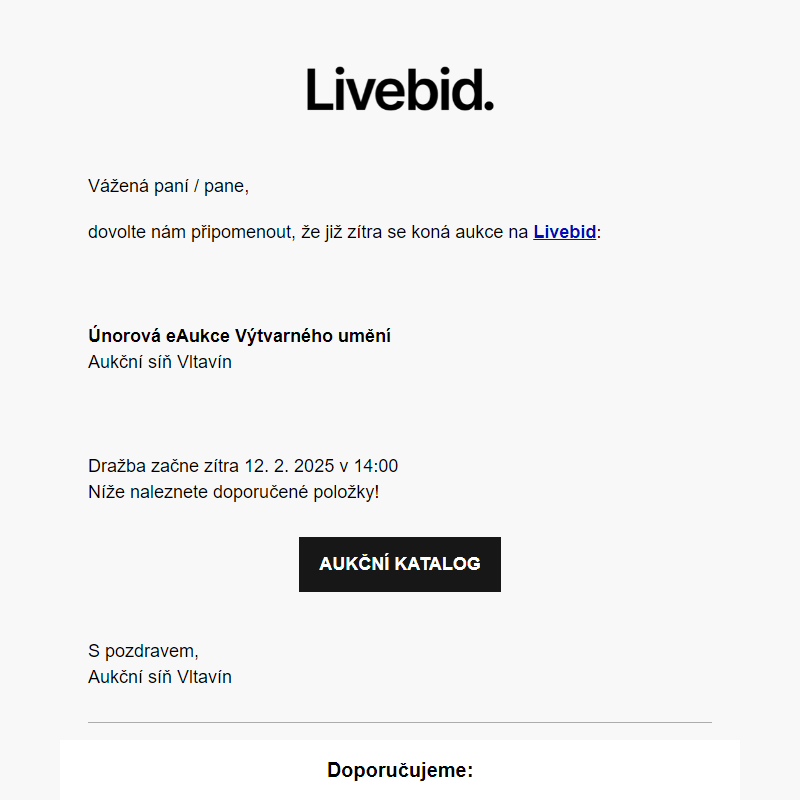 Aukce již zítra | Aukční síň Vltavín