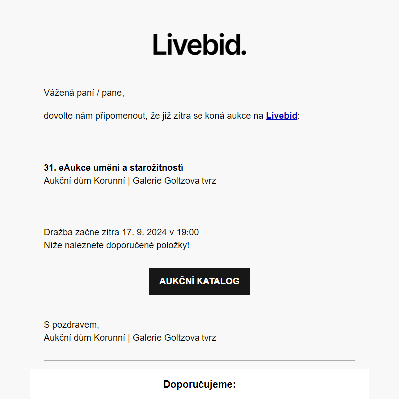 Aukce již zítra | Aukční dům Korunní | Galerie Goltzova tvrz