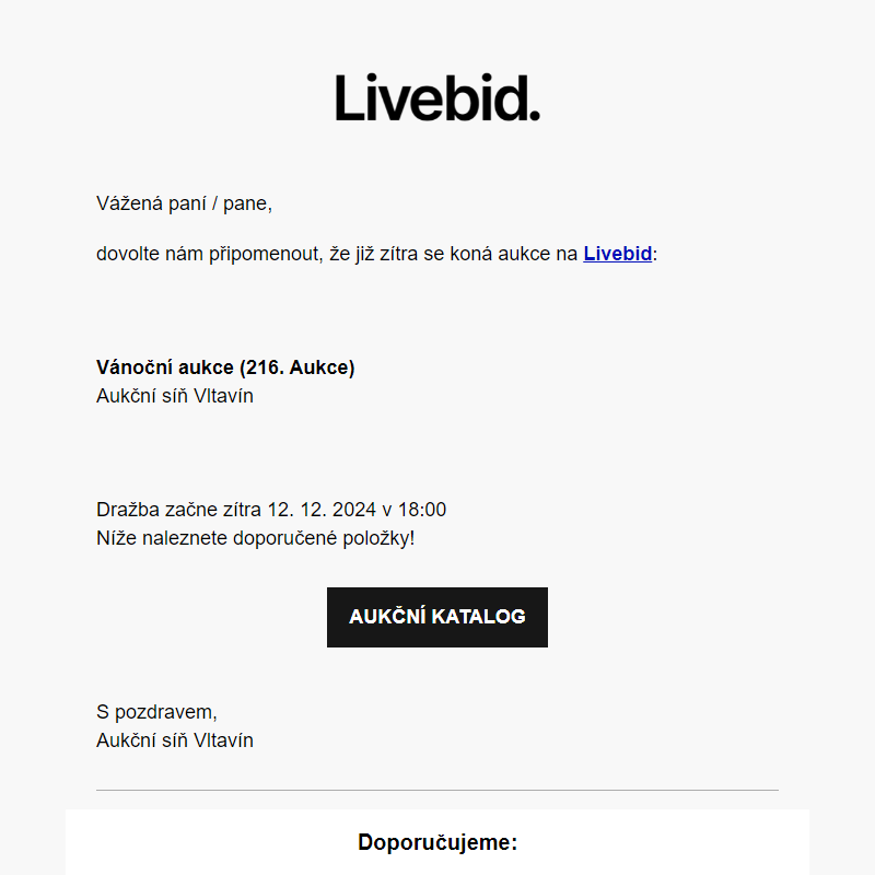 Aukce již zítra | Aukční síň Vltavín