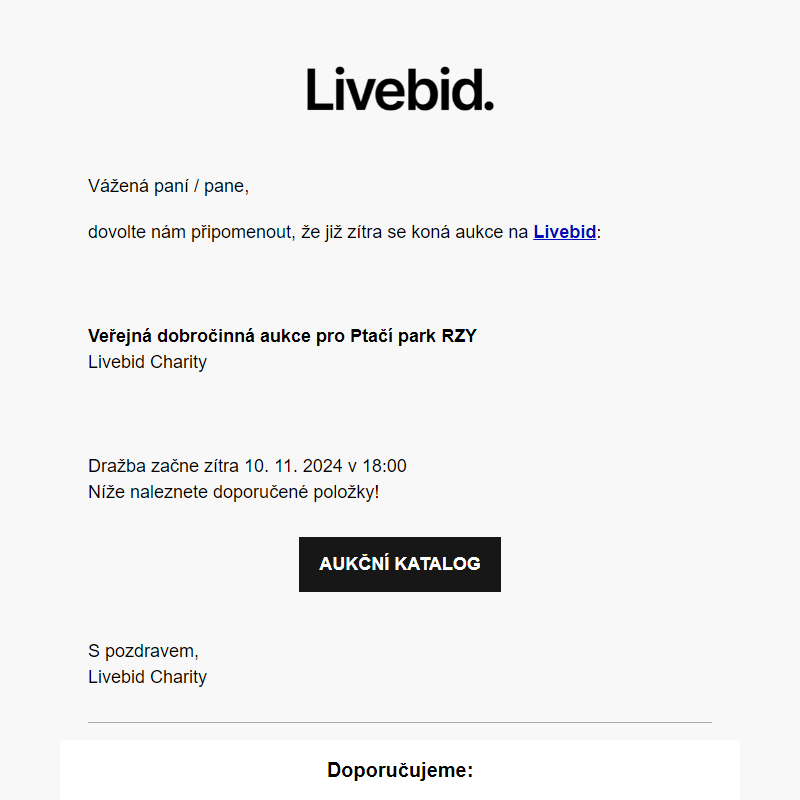Aukce již zítra | Livebid Charity