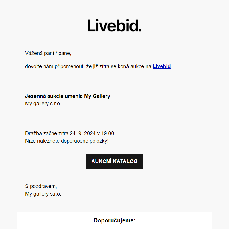 Aukce již zítra | My gallery s.r.o.