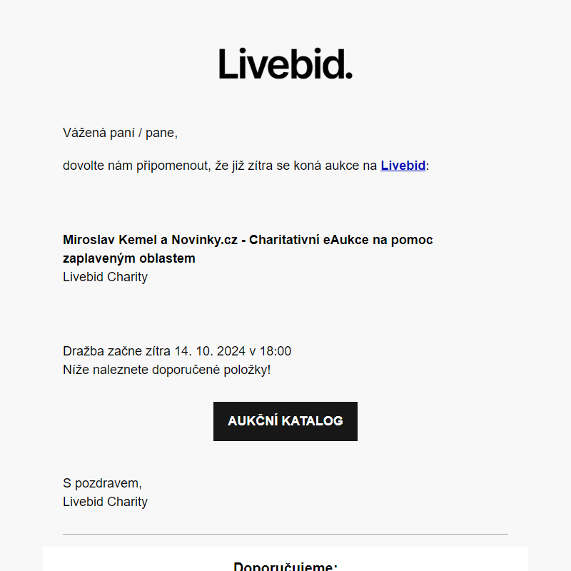 Aukce již zítra | Livebid Charity