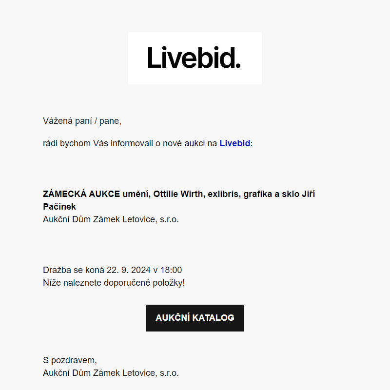 Nová aukce online | Aukční Dům Zámek Letovice, s.r.o.