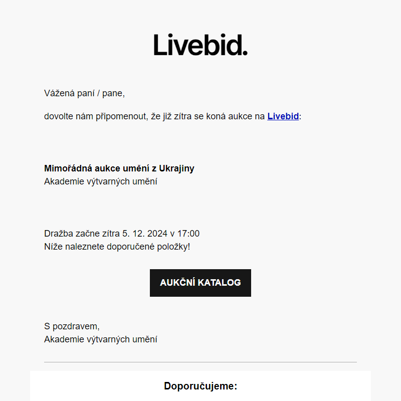 Aukce již zítra | Akademie výtvarných umění