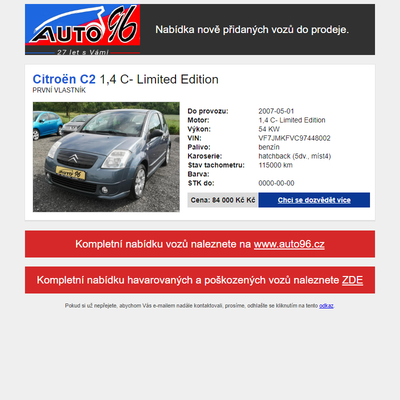 Nabídka nově přidaných vozů Auto96 s.r.o. (17.06.2023)