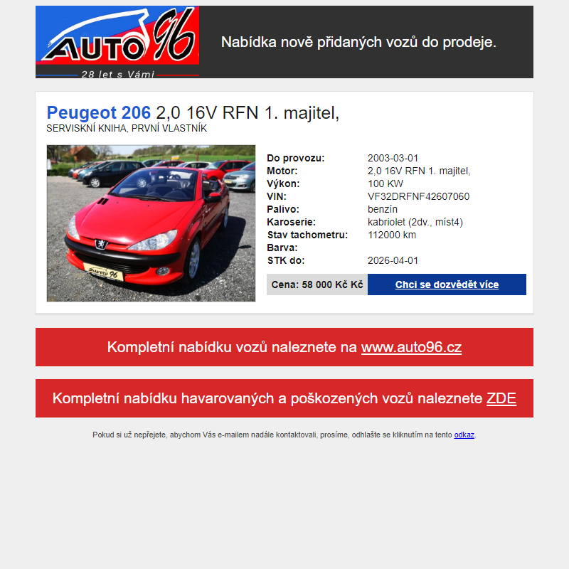 Nabídka nově přidaných vozů Auto96 s.r.o. (10.04.2024)