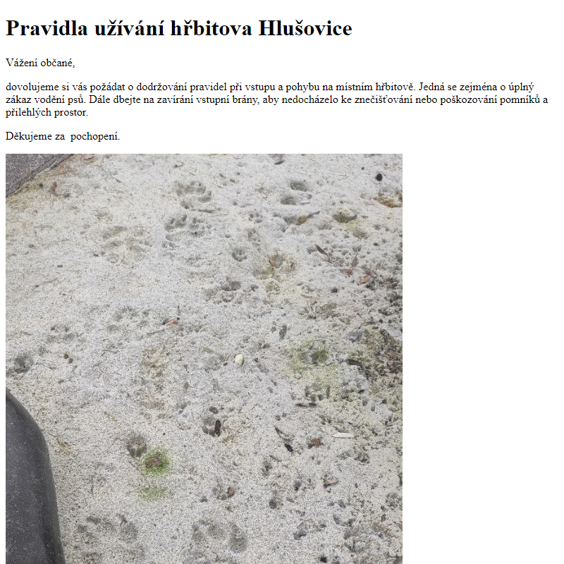 www.hlusovice.eu - Pravidla užívání hřbitova Hlušovice